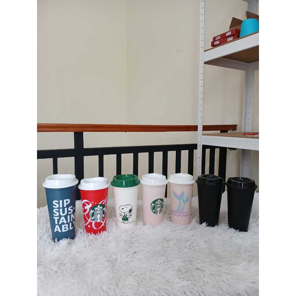 ถ้วยนํากลับมาใช้ใหม่ได้ Starbucks Hot Cup Snoopy Black Siren Holiday Mermaid Sip ยั่งยืน