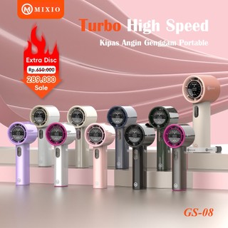 MIXIO GS-08 High-speed Portable Handheld Fan 4400MAH Mini kipas Strong Wind 100 Gear Wind Speed kipas angin Digital Display Adjustable Turbo kipas tangan untuk olahraga luar ruangan dan pendinginan cepat 17000Rpm