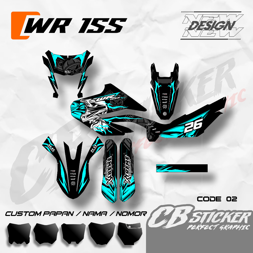 Yamaha wr155 รูปลอก supermoto แบบเต็มตัว สามารถปรับแต่งได้ด้วยชื่อและหมายเลข-CB02WR155