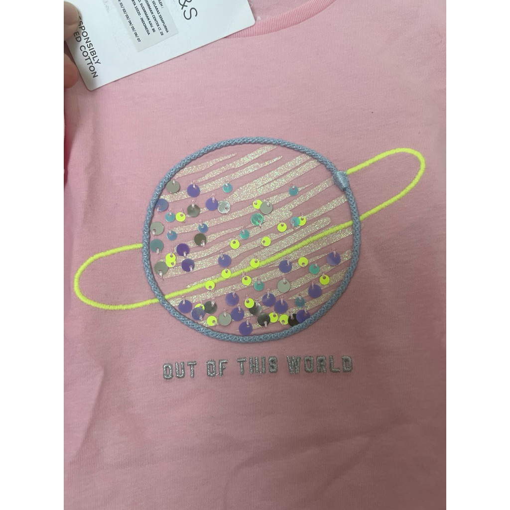 เสื้อยืดแขนยาว Marks and Spencer พร้อม planet Saturn motif ขนาด 3-4T