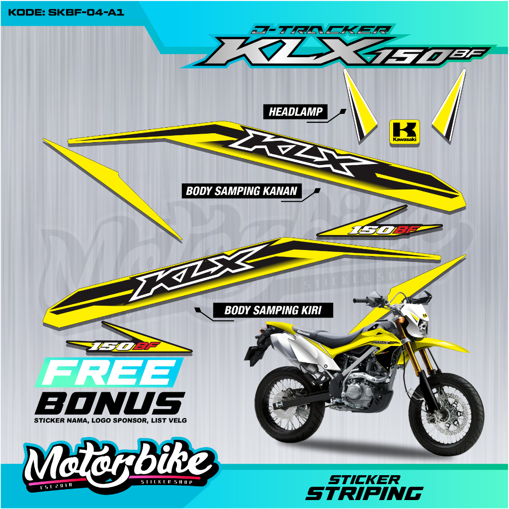 Striping KLX BF ไวนิล Kawasaki KLX150 BF Big Foot สติกเกอร์รถจักรยานยนต์ 1 ชุด Anti Fade สีเหลืองสี 