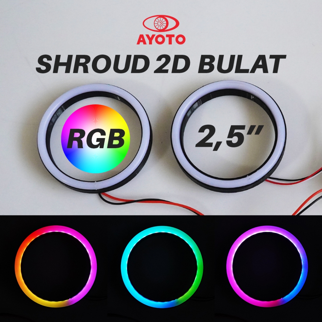 Shroud Angel Eyes รอบ 2D 2.5 นิ้ว RGB Full สี LED รถรถจักรยานยนต์ AYOTO ไฟหน้ารถโมเดิร์น Elegant Plug & Play 12 โวลต์