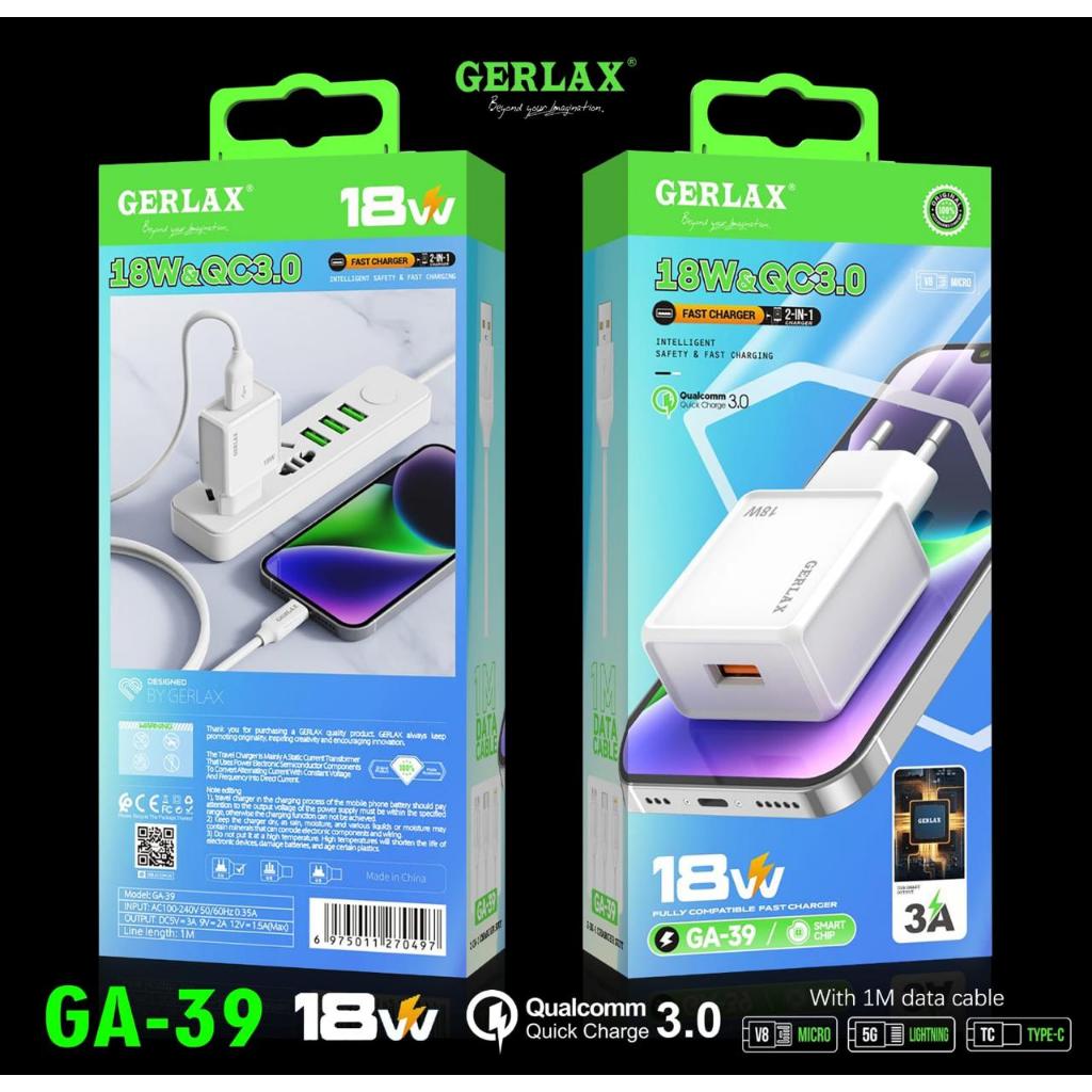 GERLAX - TRAVEL CHARGER GA-39 33W USB TYPE-C CHARGER GERLAX 33W TYPE-C QC3.0