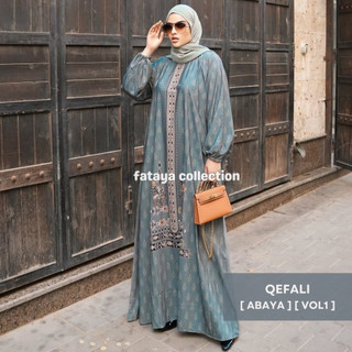 Fataya Collection QEFALI Abaya Exclusive Hijau Sage - Kain Silk Doff LD120cm