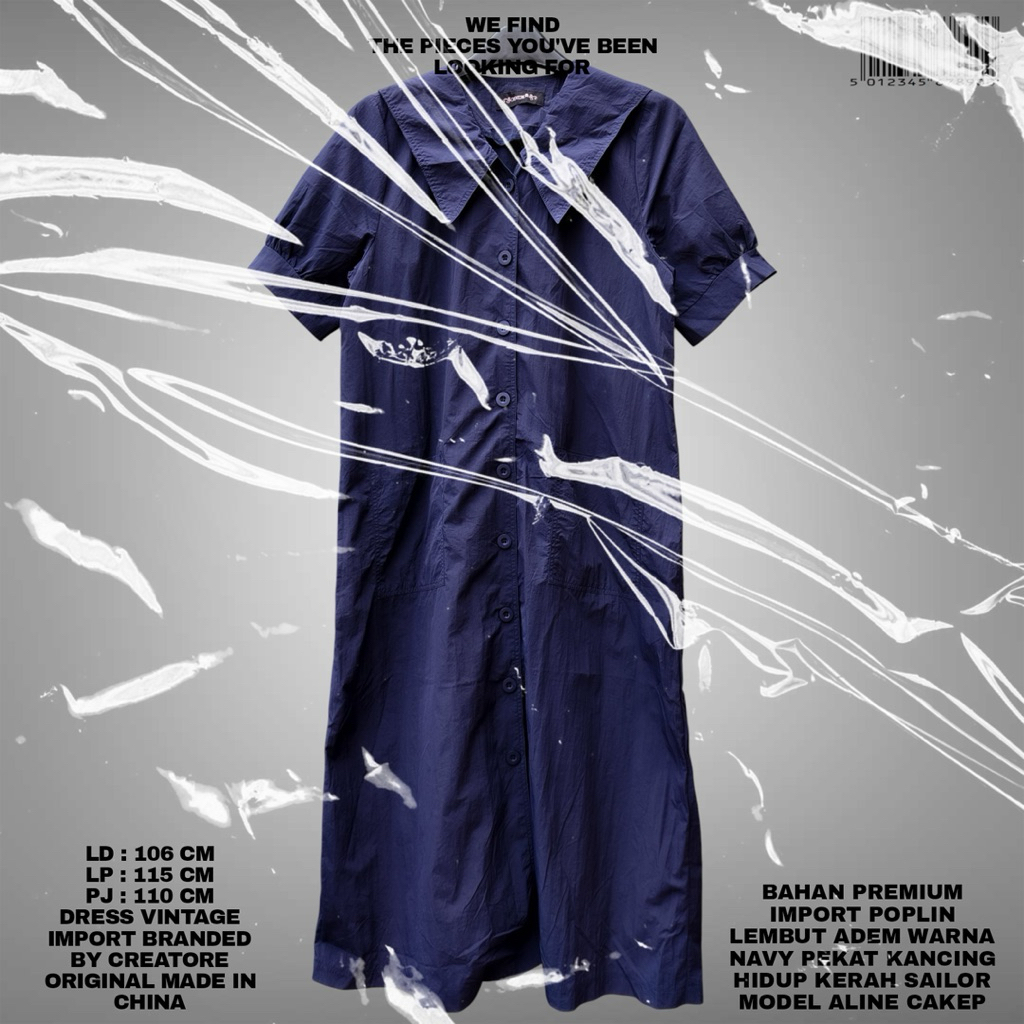 CREATORE ORIGINAL/DRESS IMPORT PREMIUM/KOREAN DRESS/DRESS POPLIN NAVY/DRESS SAILOR MEGAR ALINE/DRESS