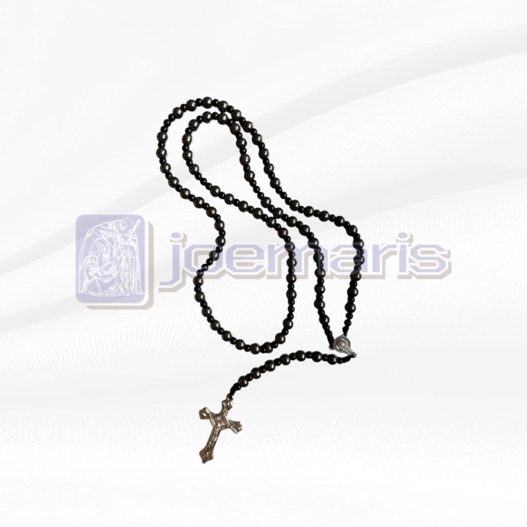 OUR FATHER ROSARY 77 TIMES BLACK BLUSTIN STONE 6MM