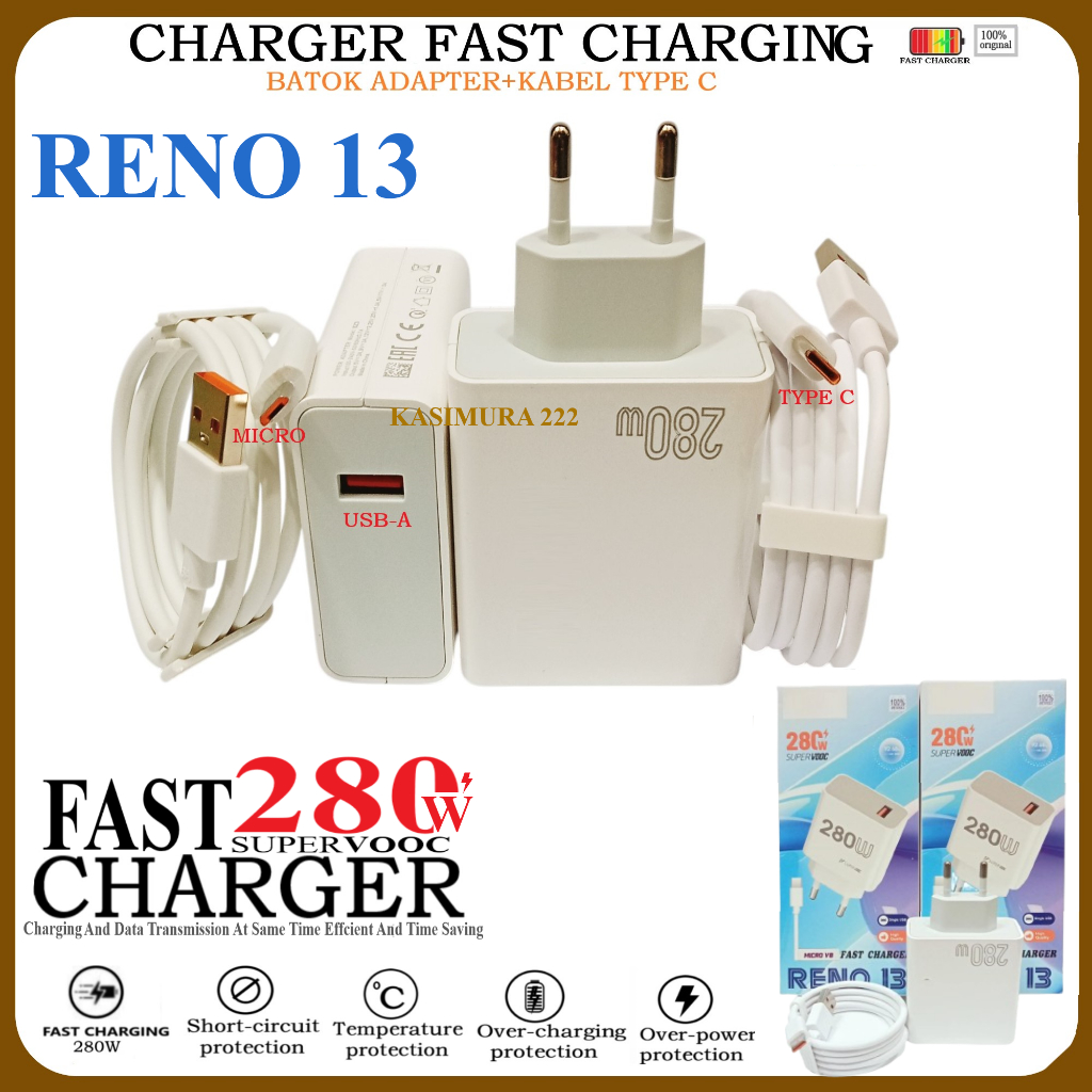 280W Charger สําหรับ OPP RENO 13 สําหรับ Android Fast Charger Adapter + Universal Fast Charging Data