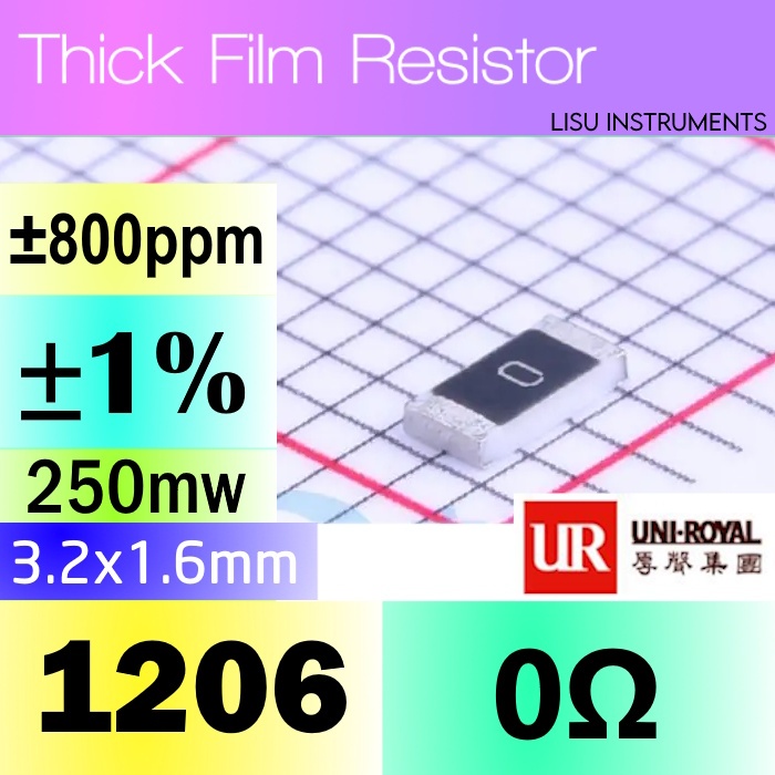 0Ω 1206 ±1% ตัวต้านทานแบบหนา SMD 0R 0 1206W4F0000T5E UNI-ROYAL