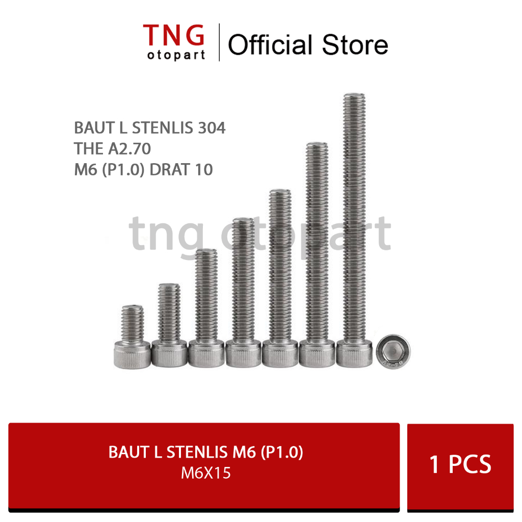 M6 Bolt L M6X15 (เกลียว 10 ยาว 1.5 ซม.) / สแตนเลส 304 กุญแจ A2-70 / L5 / ด้าย 10