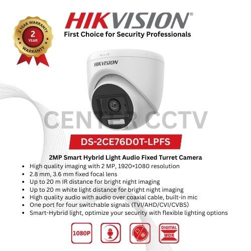 DS-2CE76D0T-LPFS - HIKVISION TURBO กล้อง HD 2MP DUAL LIGHT AUDIO