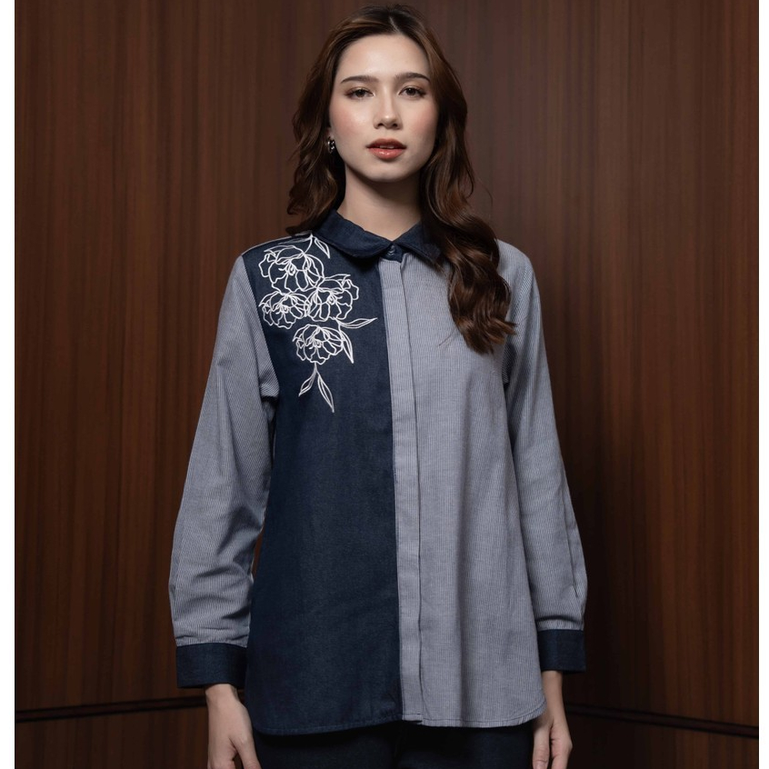 เสื้อเชิ้ต KEMEJA Mayoutfit Jayleen | เสื้อยีนส์ผู้หญิง Combi Stripe