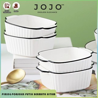 JOJO LIFE Mangkuk Saji Persegi Keramik Putih Japanese Style Elegant / Bowl Yamada Diamond List Black