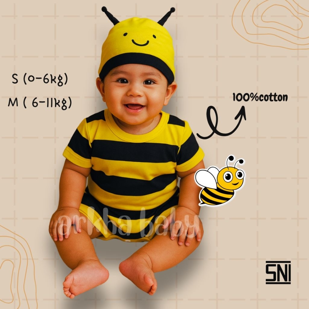 Baby CLOTHES baby JUMPER WITH bee CHARACTER/ชุดจั๊มสูทผึ้งเด็ก (SNI)