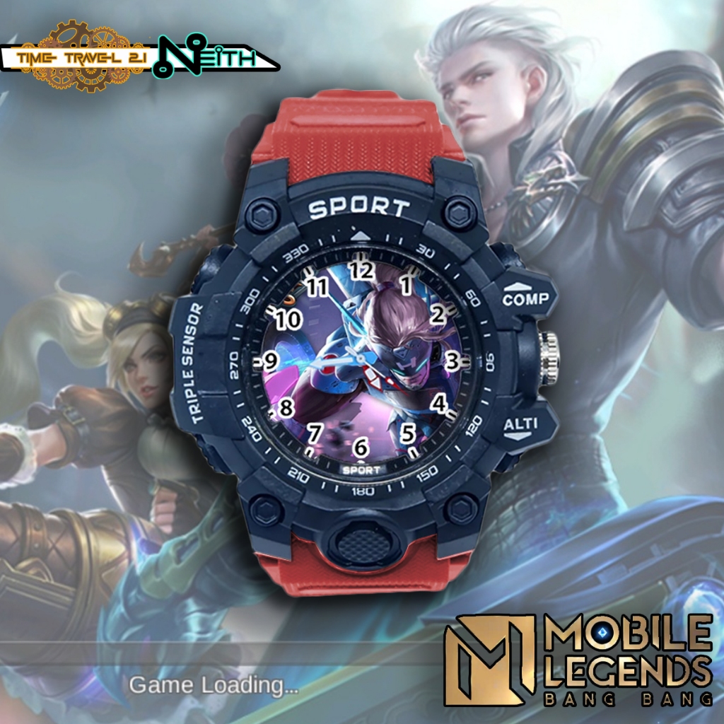 นาฬิกาสปอร์ตสําหรับเด็กพร้อมตัวละคร MOBILE LEGENDS สายยางสปอร์ต กันน้ํา 05X4SP06