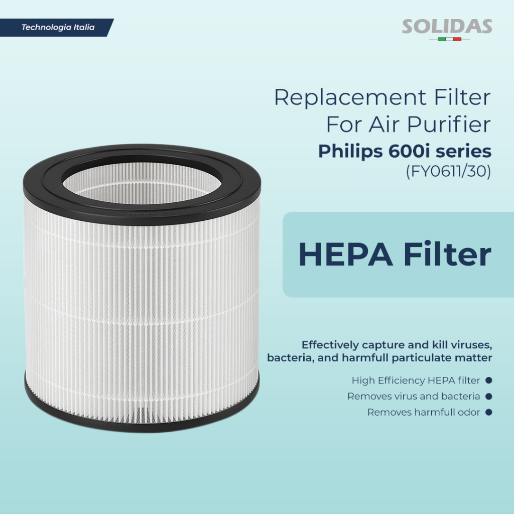 Solidas - ตัวกรองทดแทนสําหรับเครื่องฟอกอากาศ philips 600i series (FY0611) /HEPA+Carbon