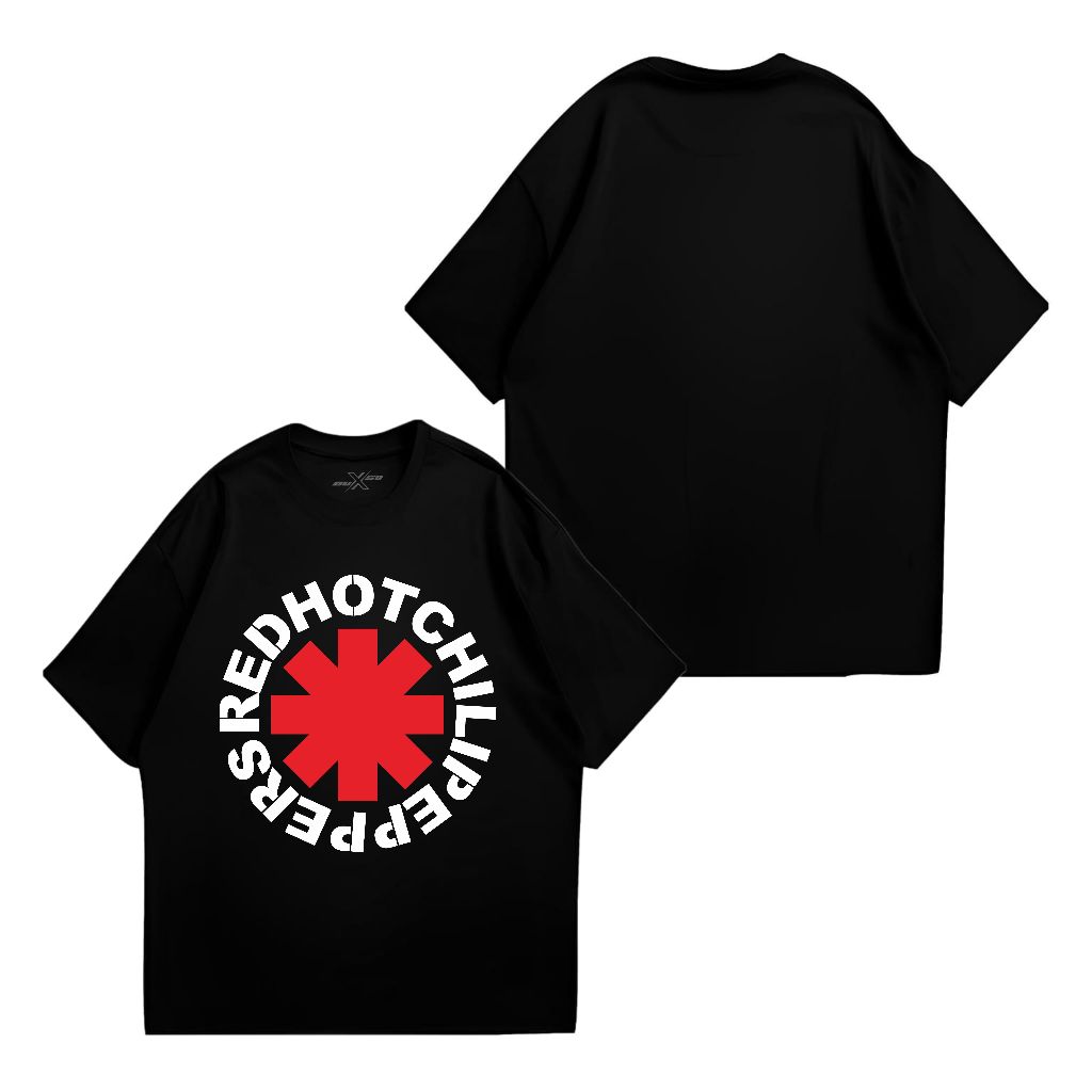 Auxso Clothing เสื้อยืดสีดํา RHCP Logo Band คอตตอนหวี 24s UNISEX