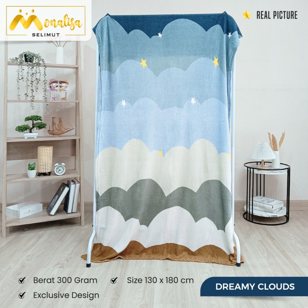 MONALISA 130x180 ผ้าห่มขนสัตว์ 100% ของแท้ใหม่ Minimalist Motif MIMPI DREAMY AWAN CLOUDS