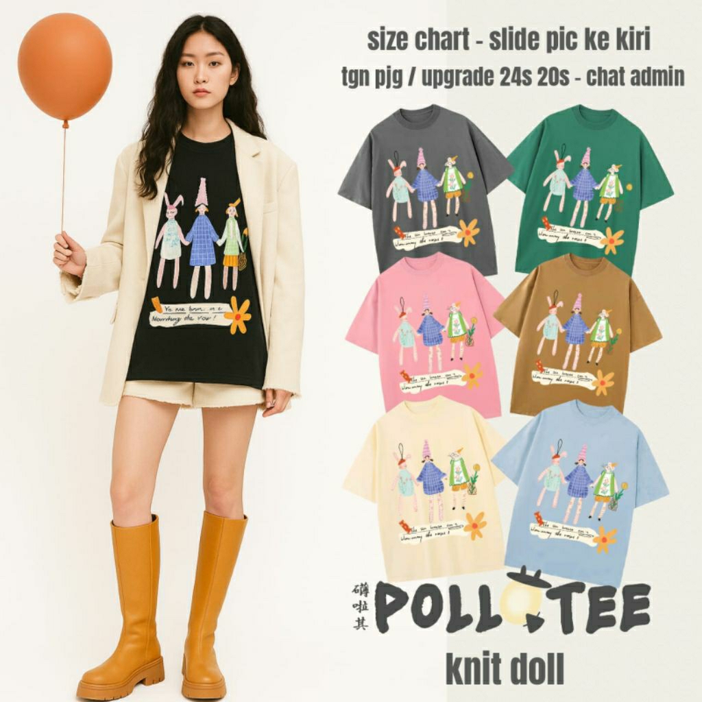 PLT KNIT DOLL 100% น่ารัก Karun เสื้อยืด, Premium Oversize Girl Bunny Rabbit Mouse เสื้อยืดสําหรับผู