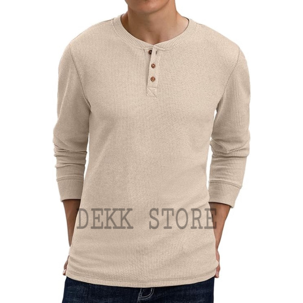 LONG SLEEVE WAFFLE KNIT เสื้อยืด/POLOS MENS KNIT BUTTON เสื้อยืด/GYM WAFFLE KNIT เสื้อยืด