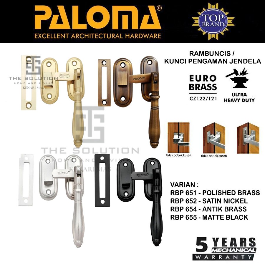Rambuncis PALOMA RBP 65 Handle Lock Slot Home Window Security Gold Satin Antique Black Matte