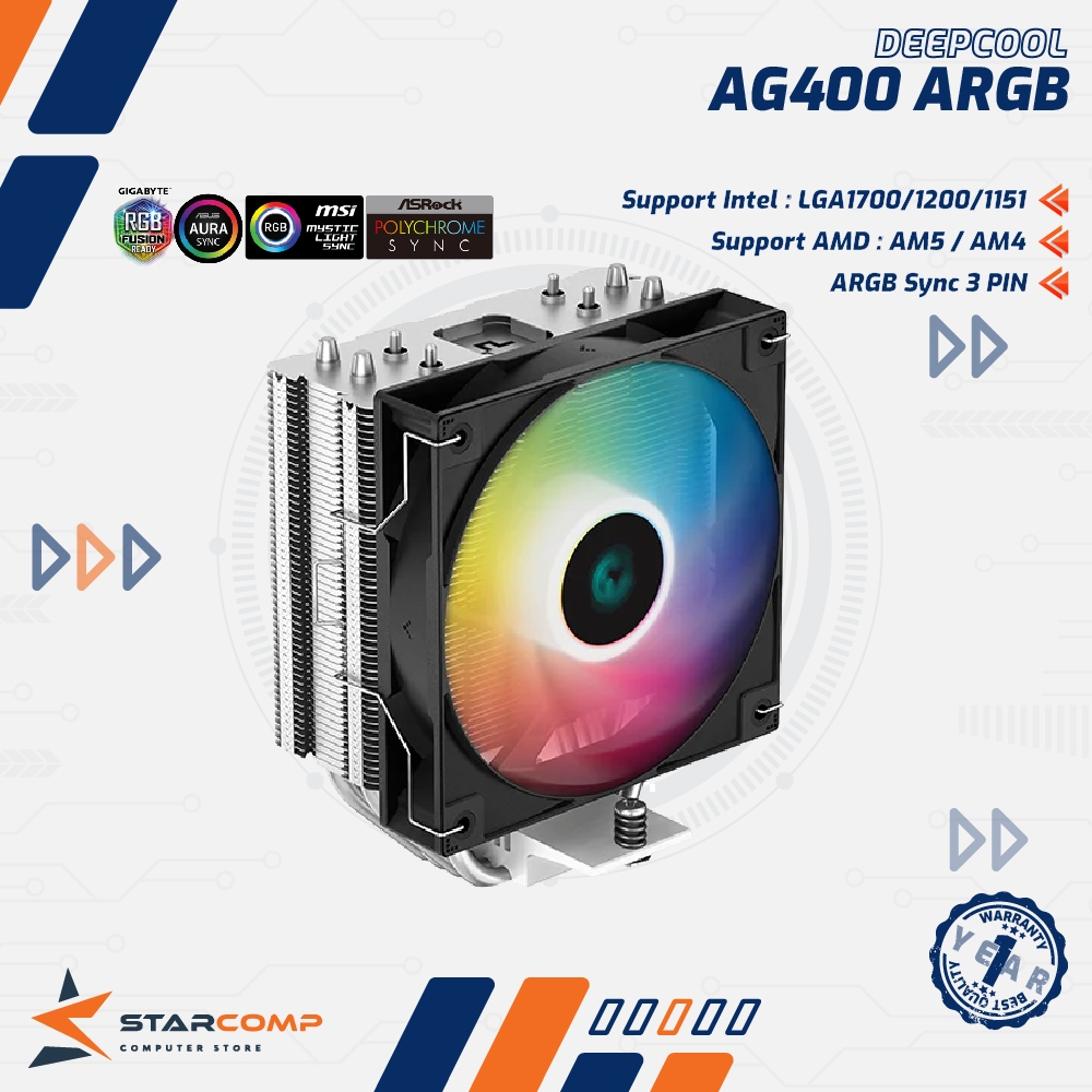 Deepcool AG400 ARGB ฮีทซิงค์โปรเซสเซอร์ CPU Cooler