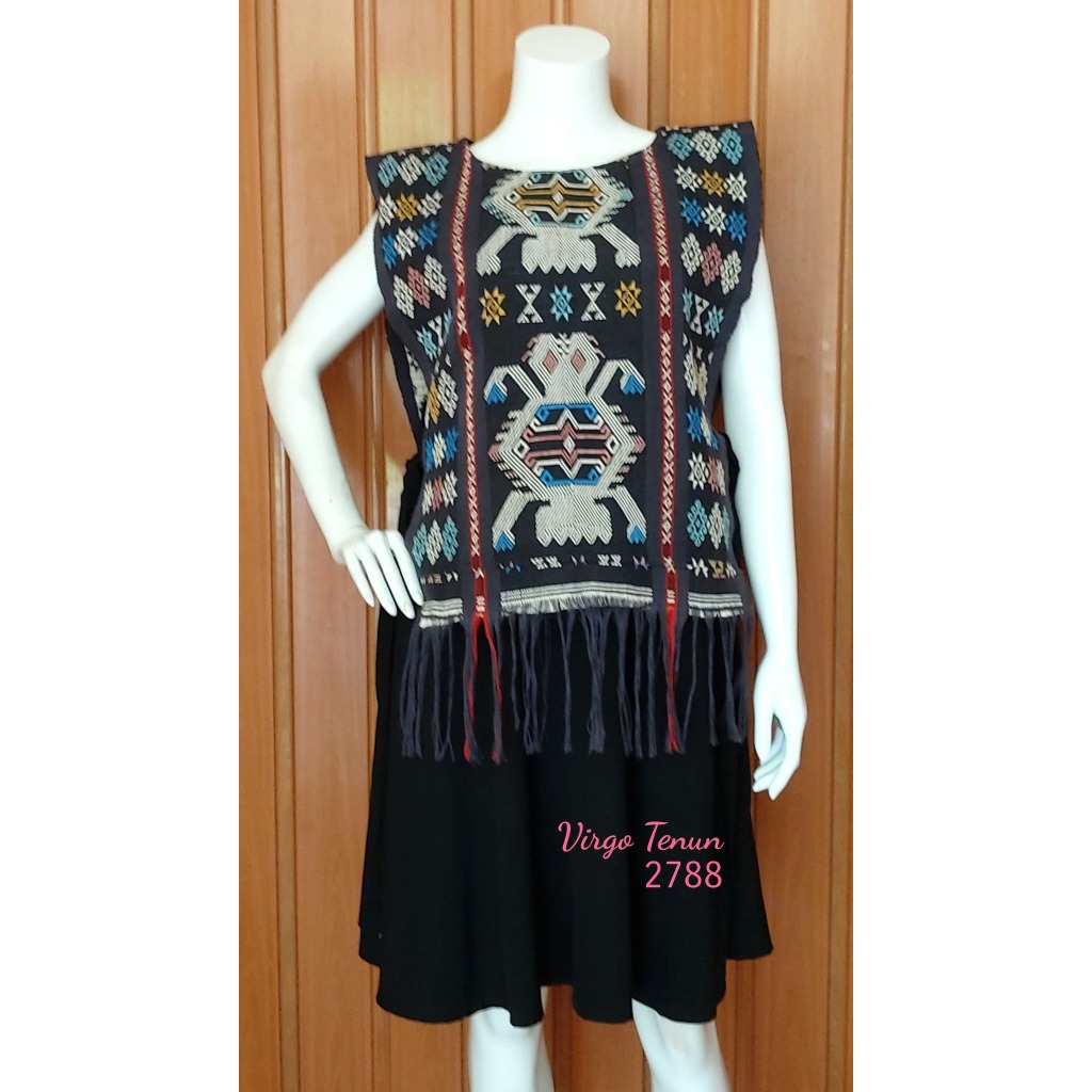 RTW 2788 เสื้อกั๊กทอ Sumba / เสื้อกั๊กคอโมติฟเต่าดํา NTT