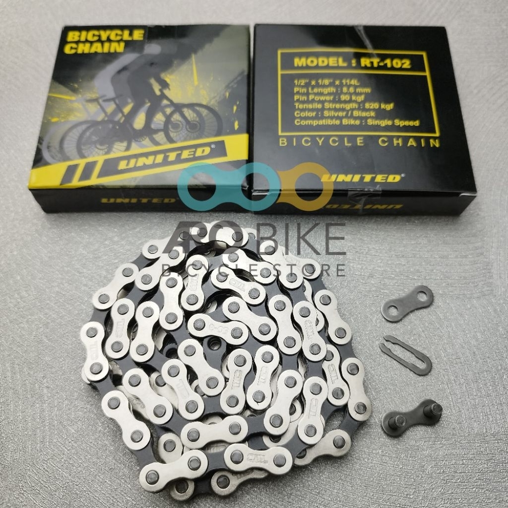 UNITED RT-102 ความเร็วเดียว 114L Original BLACK /CP RT102 Mini Fixie BMX Bike Chain