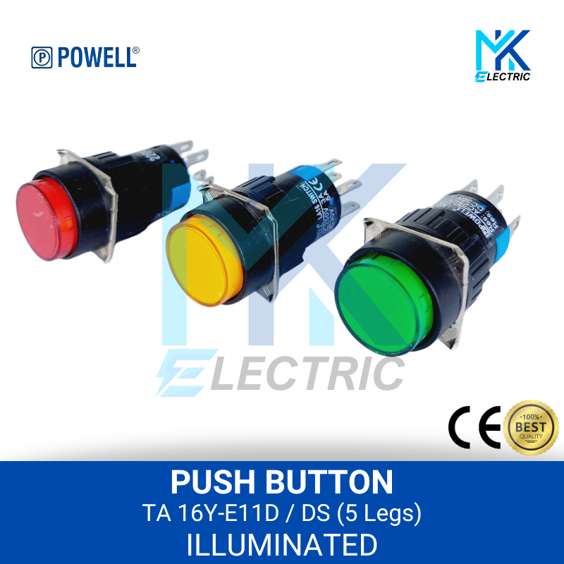 ปุ่มกด LED 16 มม. Iluminated Push Lock 5 FEET TA 16Y-E11D / DS