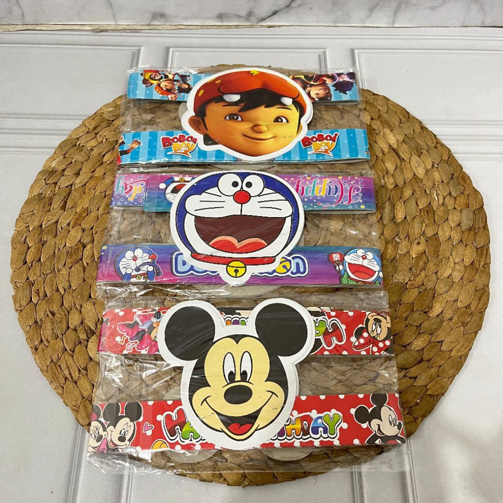 BIRTHDAY GUEST HATS/BIRTHDAY HATS 6PCS/DORAEMON, MICKEY MOUSE, BOBOIY CHARACTER MOTIFS