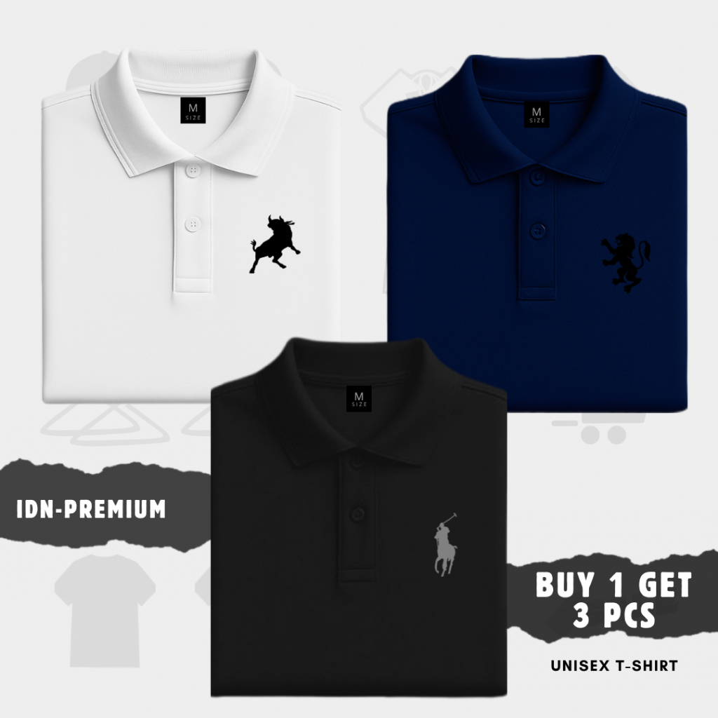 ซื้อ 1 แถม 3 ชิ้น เสื้อยืดคอปกโปโล แขนสั้น Distro Motif เสื้อยืด - BT Black - Sng Black - Kd Silver