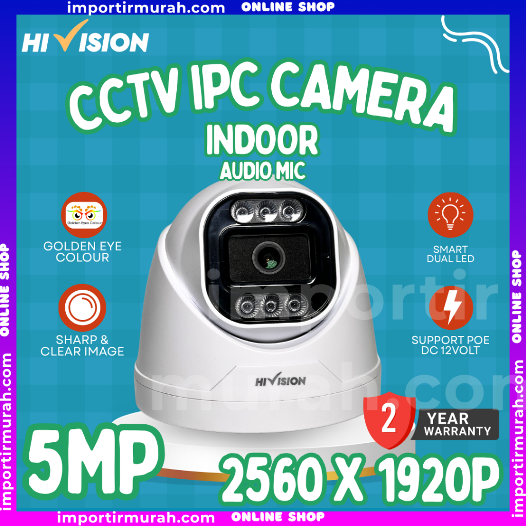 5MP HIVISION IPC INDOOR กล้องวงจรปิดไมโครโฟนเสียง COLORVU FULL HD พร้อมการรับประกัน
