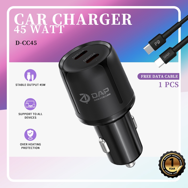 DAP D-CC45 Car Charger (45W & 30W) Dual Type-C Port Fast Charging รวมถึง Type-C Cable Car Charger