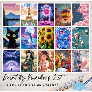Paint By Number 30x20cm with WOODEN FRAME DIY PAINTING KIT all picture readystock