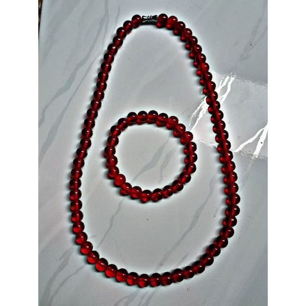 MERAH Siem ชุดสร้อยคอสร้อยข้อมือหินทับทิมสีแดง 8 mm