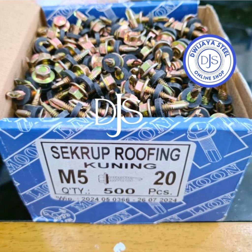 M5x20 สีเหลืองเหล็ก BOLT + ยาง 12X20 MOON LION สีเหลือง ROOFING SCREW HEX M5X20