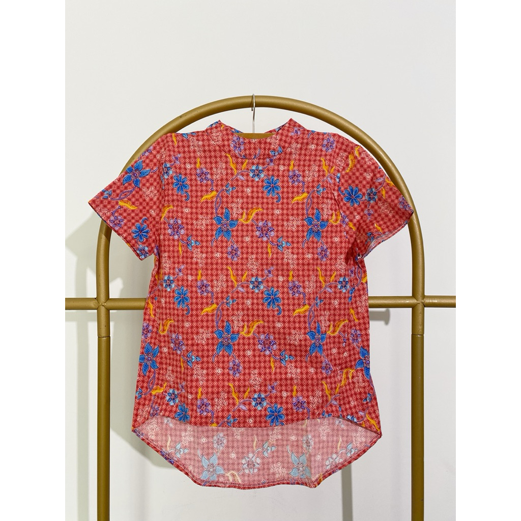 Preloved Blouse Tops Batik Short Sleeve Official Office Korean Style Contemporary Thrifting