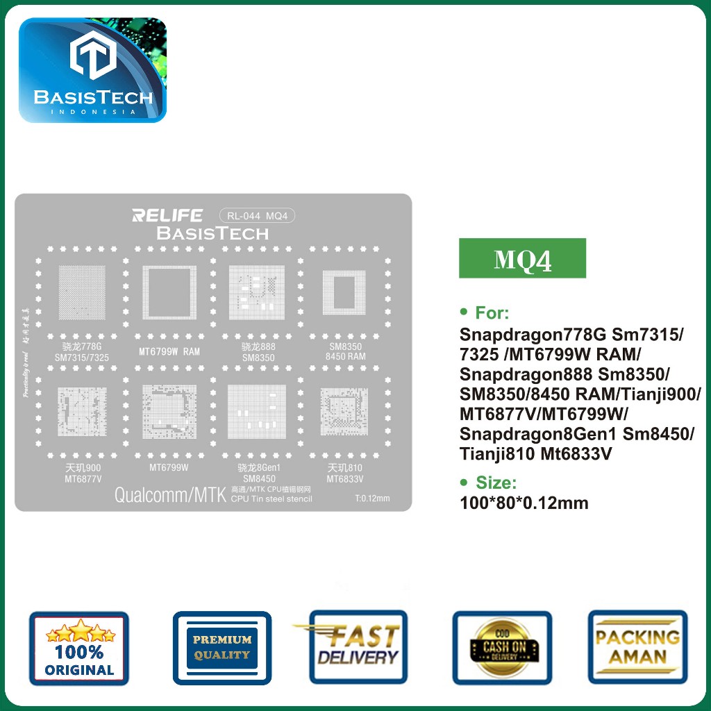 STENCIL IC MOLD PLATE BGA REPAIR RELIFE RL-044 MQ4 - SNAPDRAGON 778G SM7315 SM7325 - MT6799W RAM - S