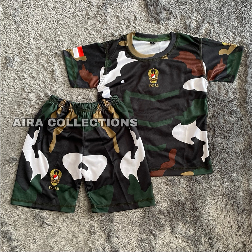 ใหม่ TNI AD MOTIF SHORT SLEEVED CHILDRENS JERSEY SET AGE 1 - 10 ปี UNISEX KIDS ARMY