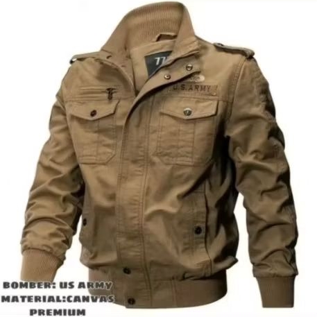 US ARMY BOMBER JACKET สําหรับผู้ชายและผู้หญิงสี MOCA TRENDY CANVAS JACKET US ARMY MOCA BOMBER JACKET