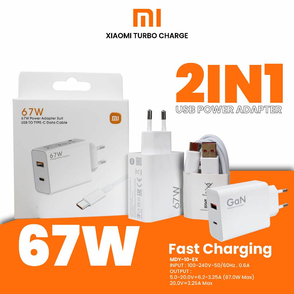 Xiaomi Charger Type C Dual USB 67Watt Charger Xiomi Turbo Charger 67W Fast Charging 2in1 Xiaomi 67W