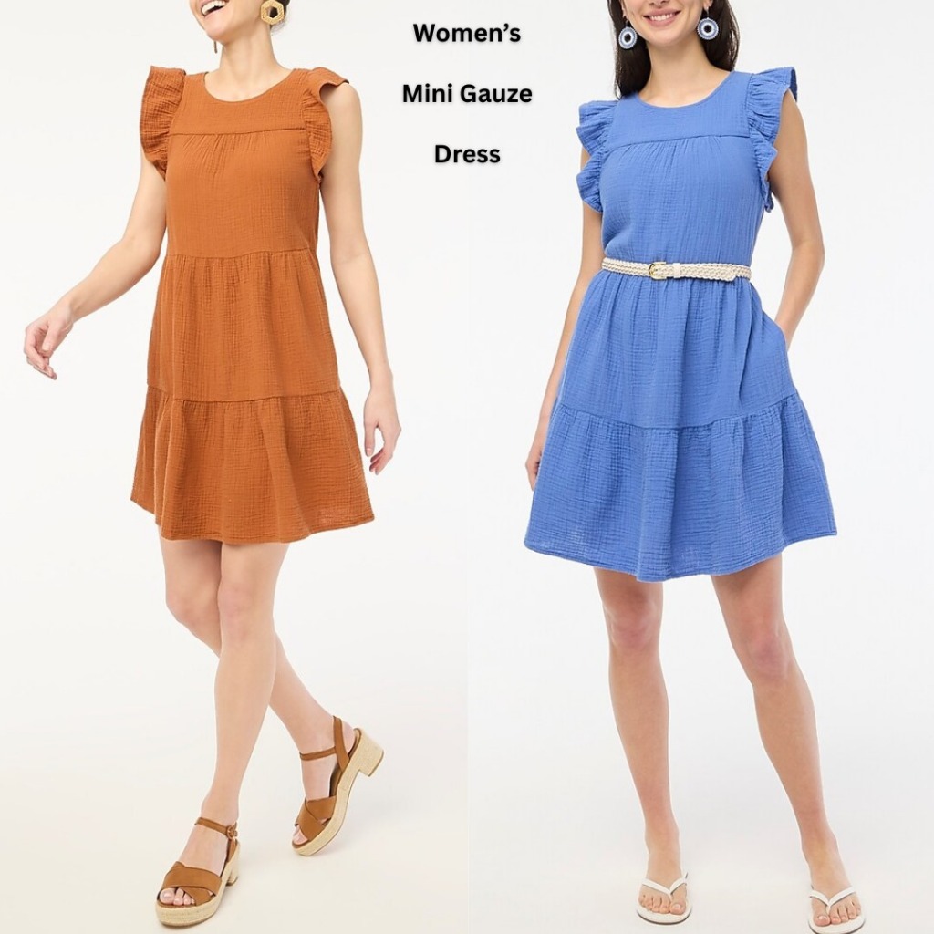 มินิเดรสผู้หญิงแขนสั้น (JCREW36 GAUZE DRESS)