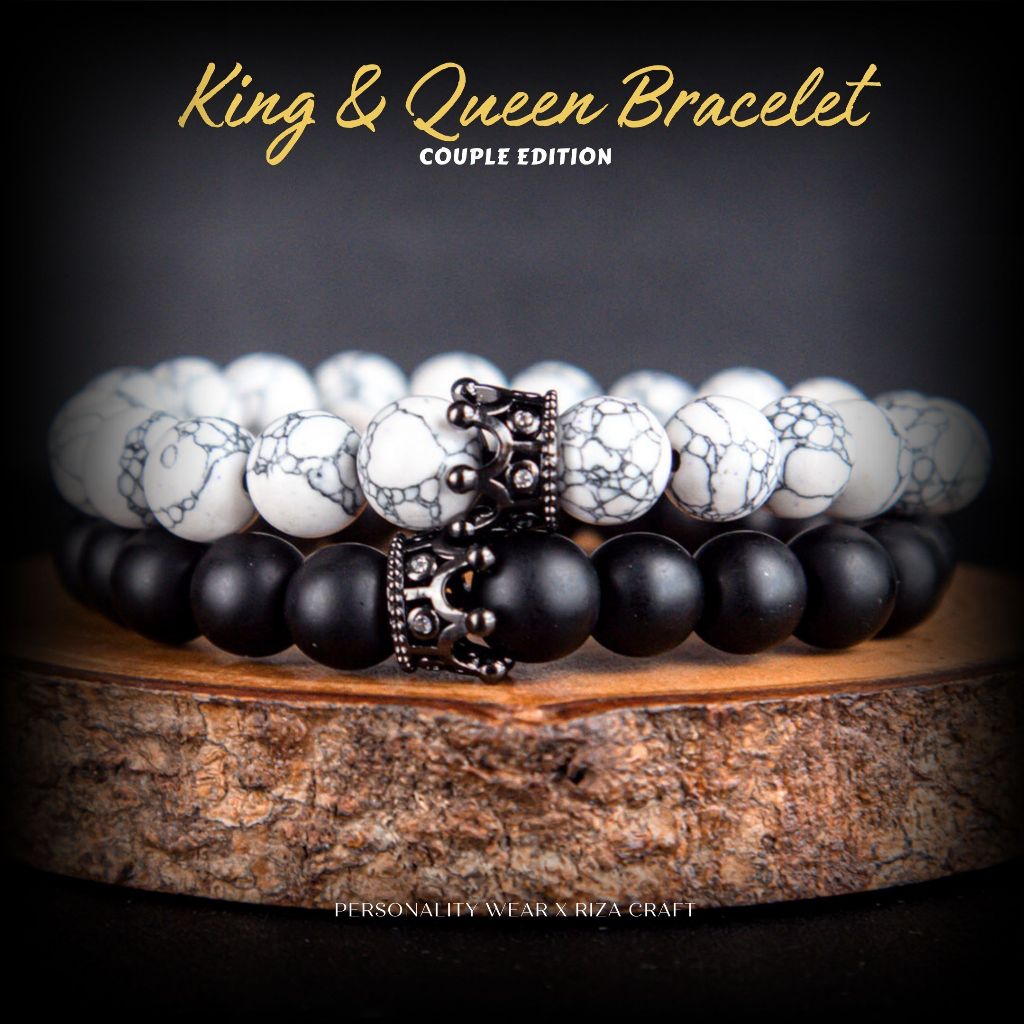 ต้นฉบับธรรมชาติธรรมชาติ Howlite Black Onyx Stone Cople สร้อยข้อมือคู่