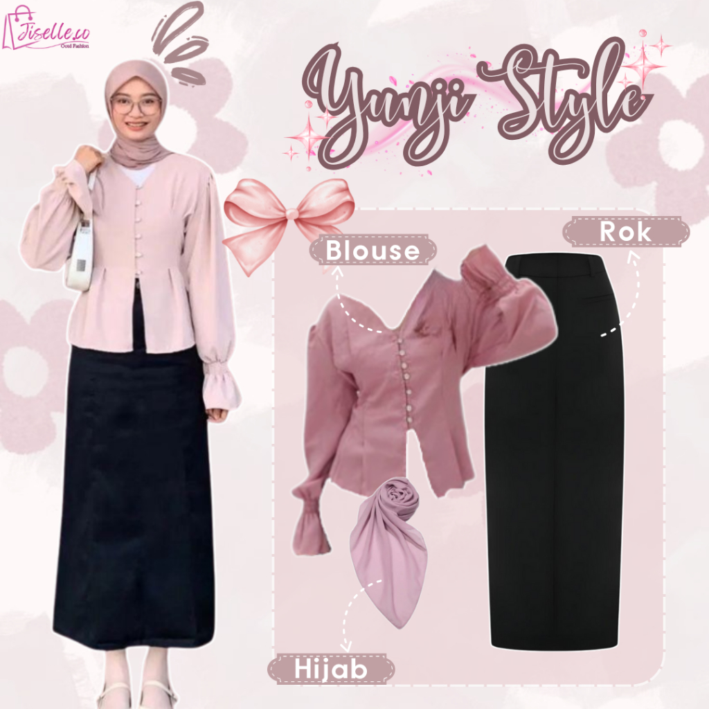 Yunji Style (Blouse Bora Top, Span Skirt, Bella Square) Idea Outfit Coquette Modern Teenage Style JC
