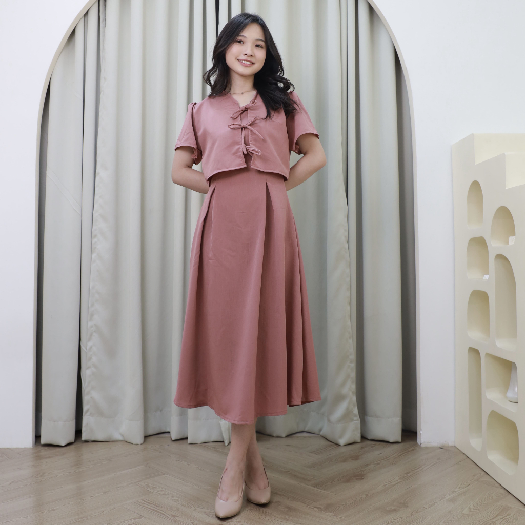 SAMELEVEL Madeline Dress Basic Midi Dress with Outer in Mauve ชุดเดรสแฟชั่นเกาหลีสําหรับผู้หญิงลําลอ