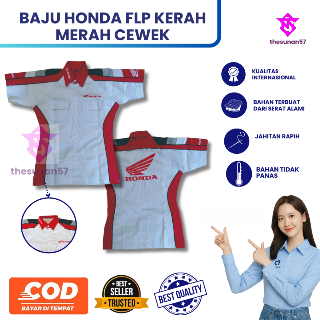 KAMEJA MERAH THESUNAN57 || Honda Frontline People (FLP) ชุดมาตรฐานผู้หญิงปกแดง || เสื้อ Honda FLP