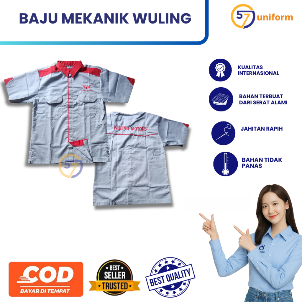 เสื้อผ้า KEMEJA Wuling Motors | ชุดช่าง Wuling | เสื้อเชิ้ต Wuling Grey | เสื้อเชิ้ต Wuling Grey | ช