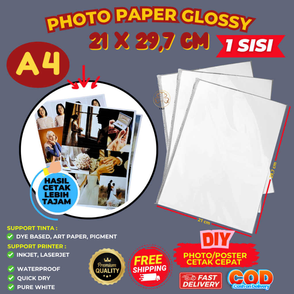 A4 1 ด้านกันน้ํา GLOSSY PHOTO PAPER / WATERPROOF GLOSSY INKJET PHOTO PAPER