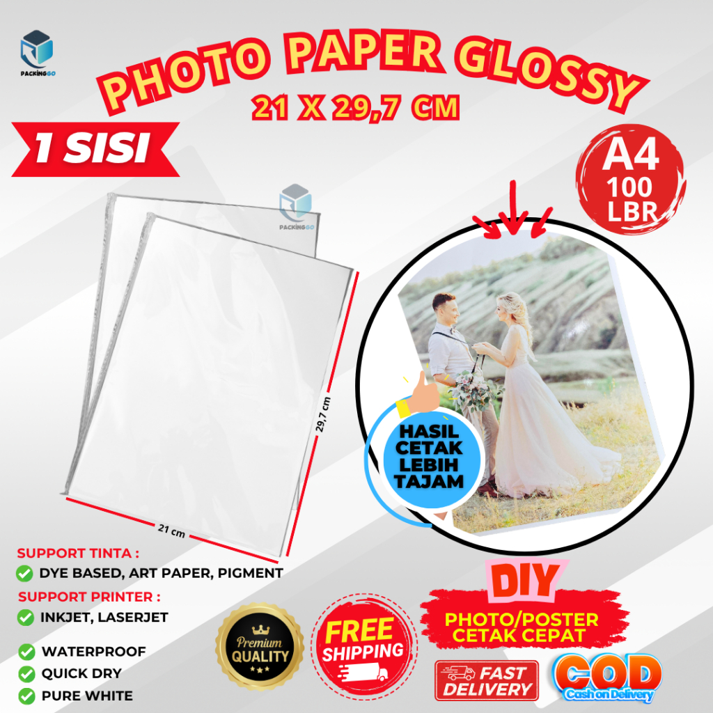 A4 GLOSSY PHOTO PAPER CONTENDTS 100 แผ่นกันน้ํา / กันน้ํา GLOSSY INKJET PHOTO PAPER