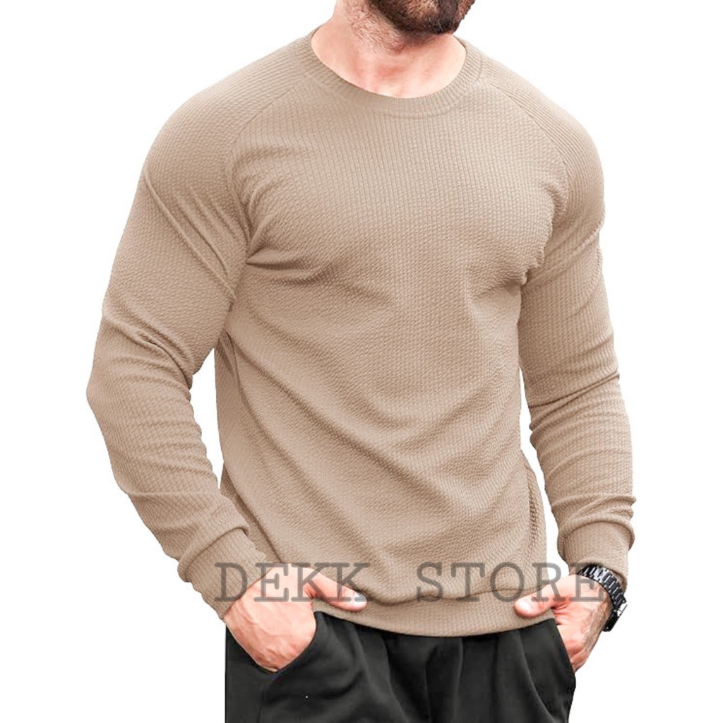 LONG SLEEVE WAFFLE KNIT เสื้อยืด / PLAIN MENS WAFFLE KNIT ใหม่ล่าสุด / เสื้อยืด WAFFLE KNIT