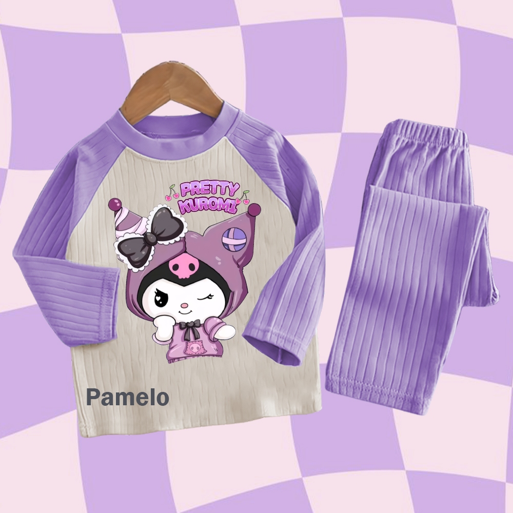 KATUN Pamelo.id เด็กชุดยาว Unisex ถักเด็กยาวชุดกิโมโน Kuromi Sanrio ถักผ้าฝ้ายวัสดุ Sanrio เด็กแฟชั่